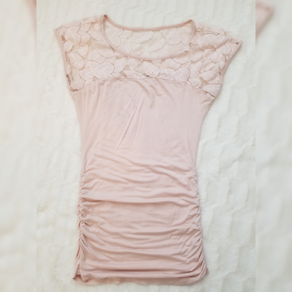 LAST CALL! Blush Pink Lace Ruched Cap Sleeve